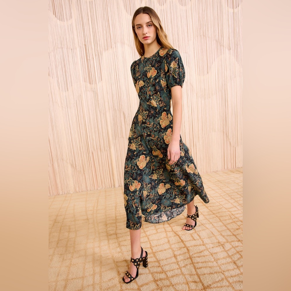 Ulla Johnson Dark Green Floral Midi Dress